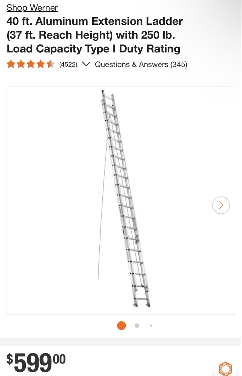 40 ft. Aluminum Extension Ladder (37 ft. Reach Height) with 250 lb. Load Capacity Type I Duty Rating