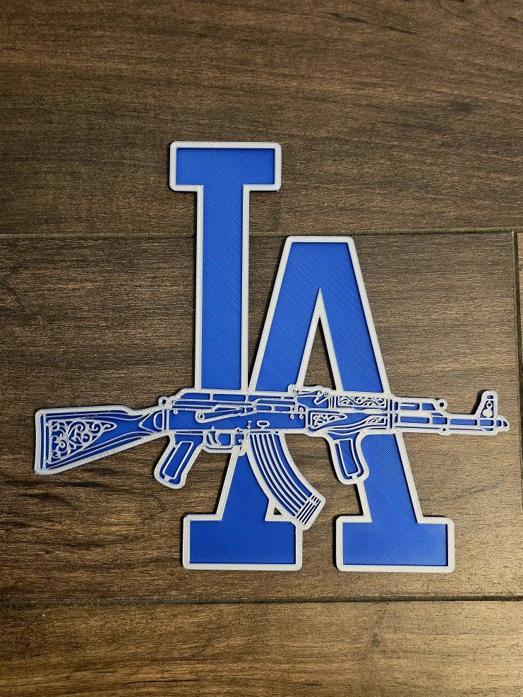 Custom LA AK47 Silk Wall Art Blue and Silver