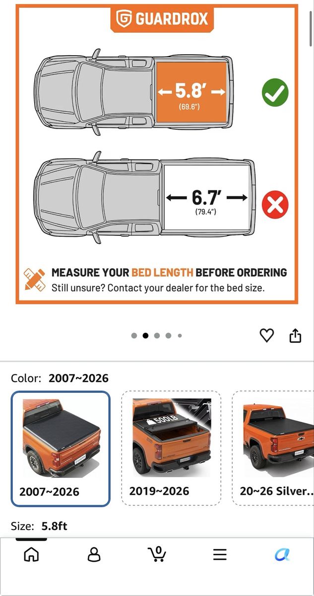 Soft Folding Tonneau Cover 5.8ft Bed Length, Black