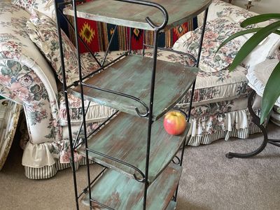 Rustic Metal & Wood 5-Tier Bakers Rack/Shelf - Distressed Green Finish