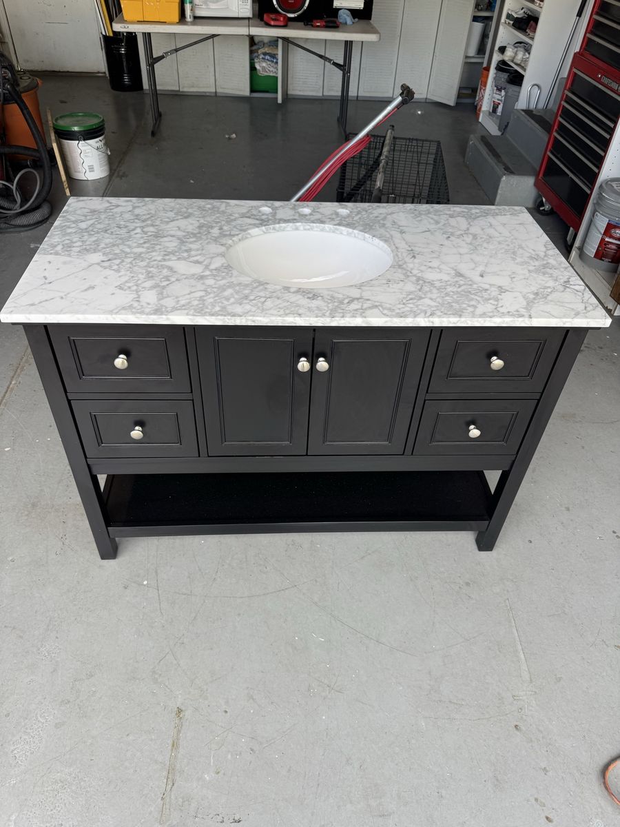 49” Black Bathroom Vanity with White Countertop and Sink - Modern Design