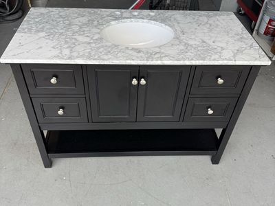 49” Black Bathroom Vanity with White Countertop and Sink - Modern Design