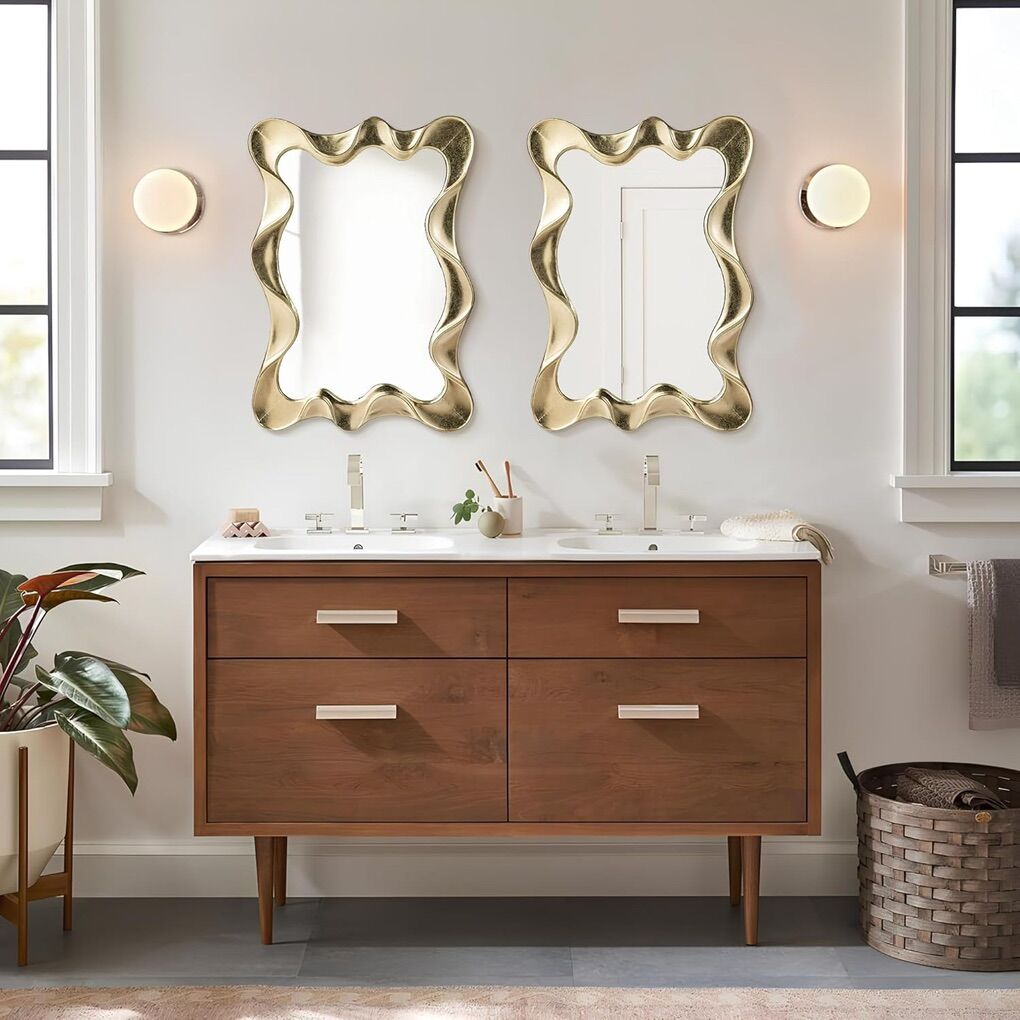 Glitzhome 25x34Gold Wavy Wall Mirror