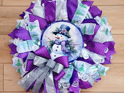 Winter Christmas Snowman Wreath Purple & Silver
