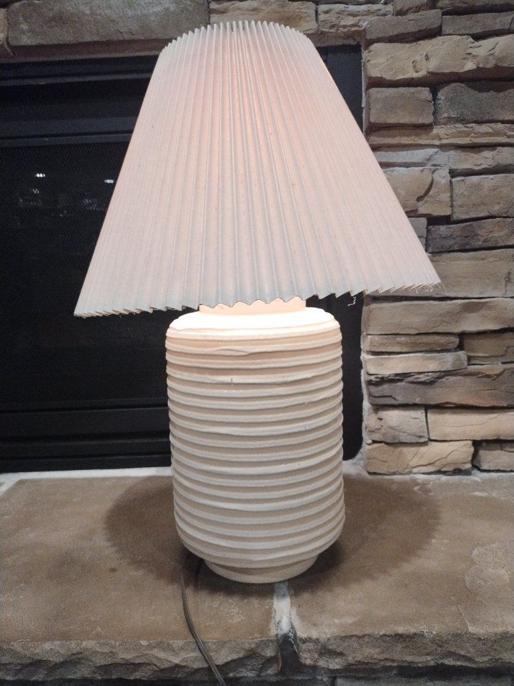 Vintage Mid-Century Ribbed Ceramic Table Lamp with Pleated Shade