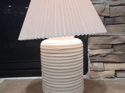 Vintage Mid-Century Ribbed Ceramic Table Lamp with Pleated Shade