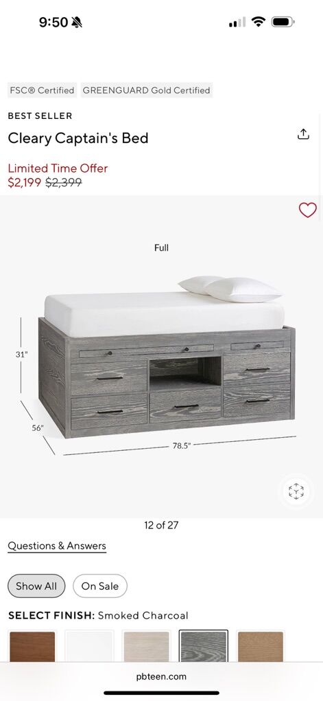 Pottery Barn Captain Cleary Bed Full WITH MATTRESS