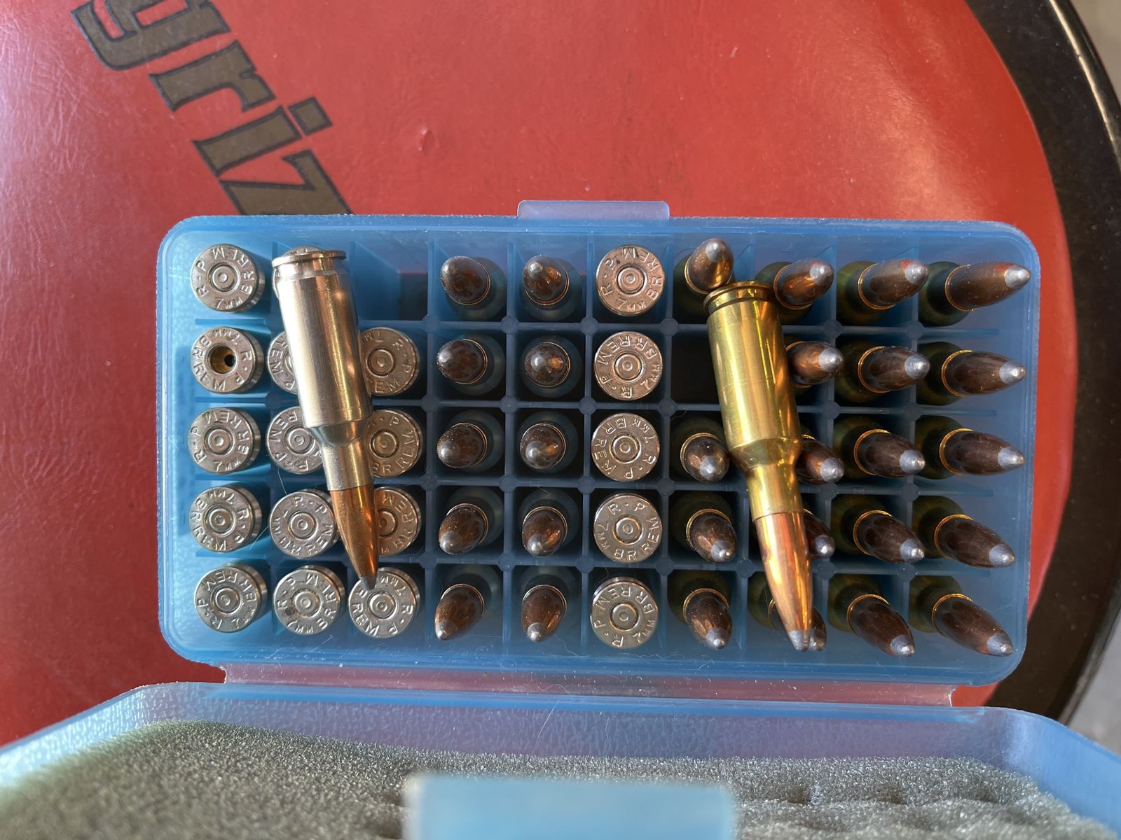 7mm BR. 50 Brass Casings with 31 Projectiles in MTM Box.