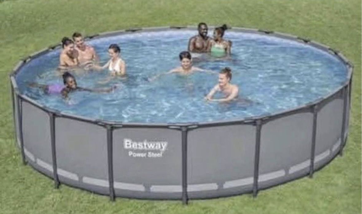 18’ Bestway Above Ground Swimming Pool - Circular Frame Pool for Backyard Fun
