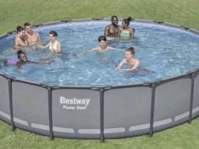 18’ Bestway Above Ground Swimming Pool - Circular Frame Pool for Backyard Fun