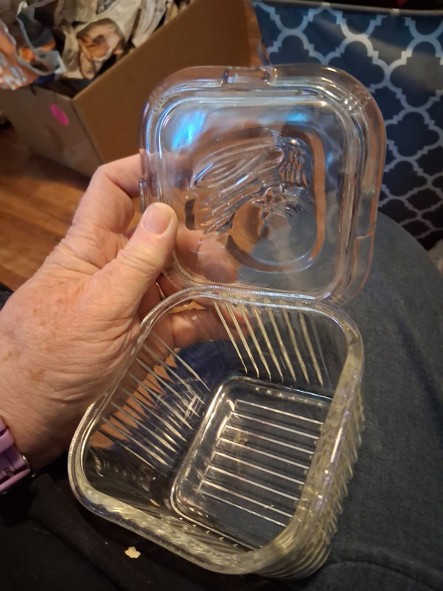Vintage Glass Refrigerator Dish, H&C Co Porcelain Dish & Green Ceramic Tray Lot