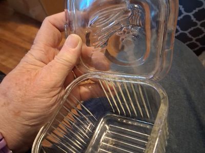 Vintage Glass Refrigerator Dish, H&C Co Porcelain Dish & Green Ceramic Tray Lot