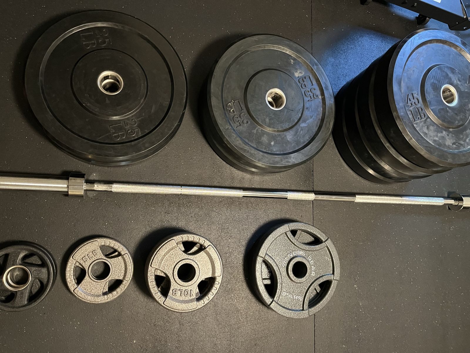 Barbell and bumper plates