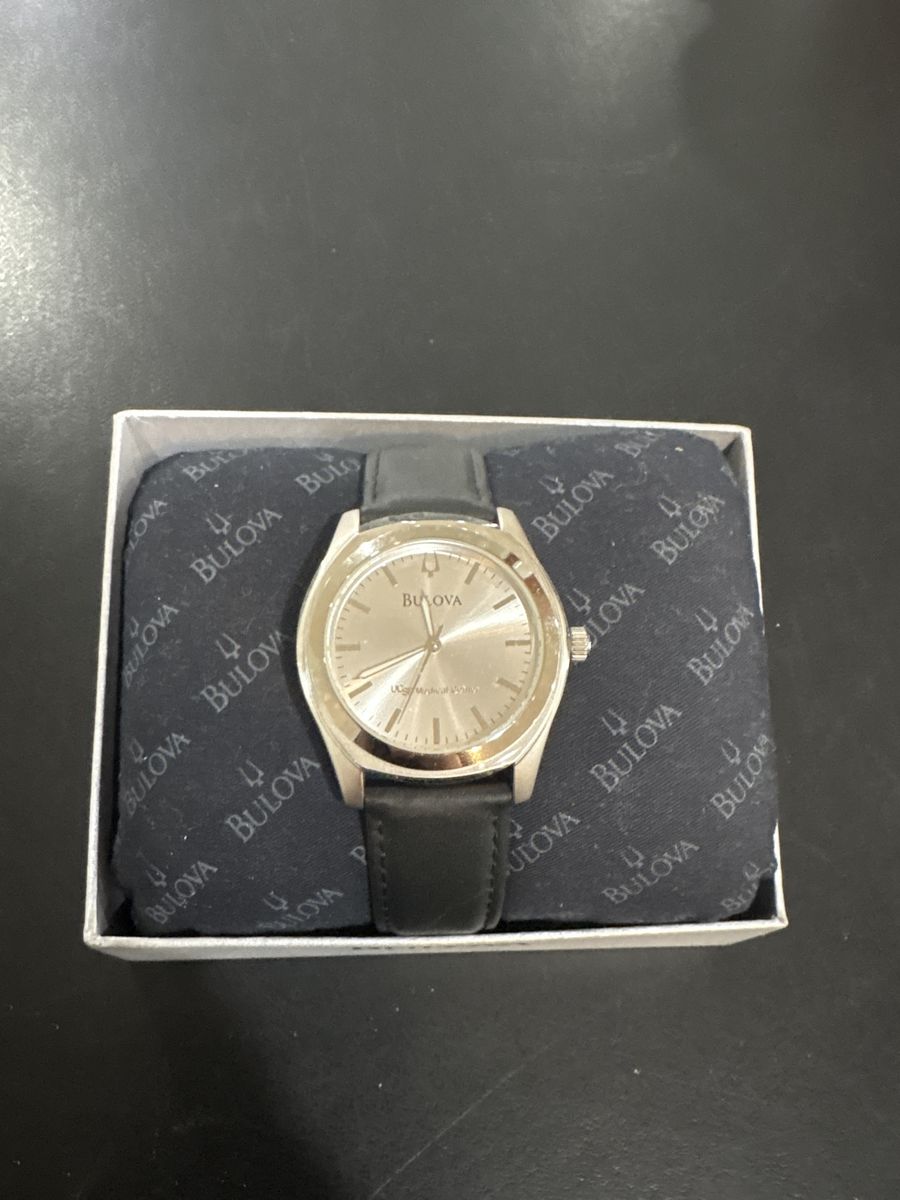 Bulova Silver-Tone Watch with Black Leather Strap - Men's Classic Style
