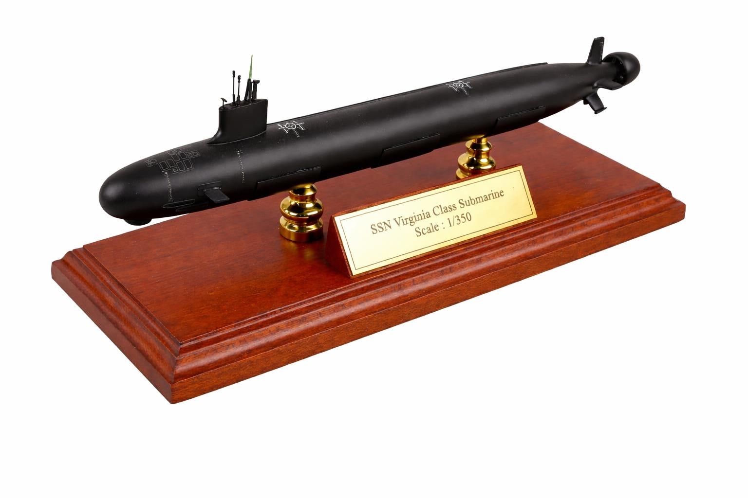 SSN Virginia Class Submarine Model 1:350 Scale on Wooden Display Stand - Naval Collector's Item