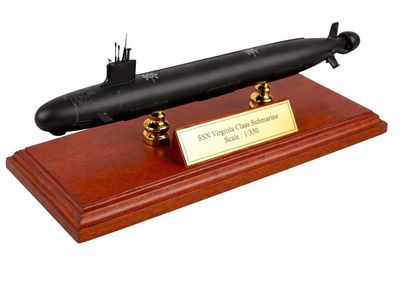 SSN Virginia Class Submarine Model 1:350 Scale on Wooden Display Stand - Naval Collector's Item