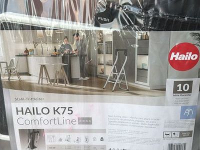 Hailo K75 ComfortLine Stahl-Trittleiter Steel Folding Step Stool 2-Step White/Black New
