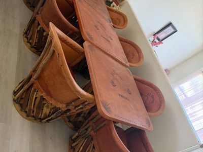 12 Mexican Equipale Leather Table and Chair Set/Equipales Mexicanos de Piel real sillas y mesas