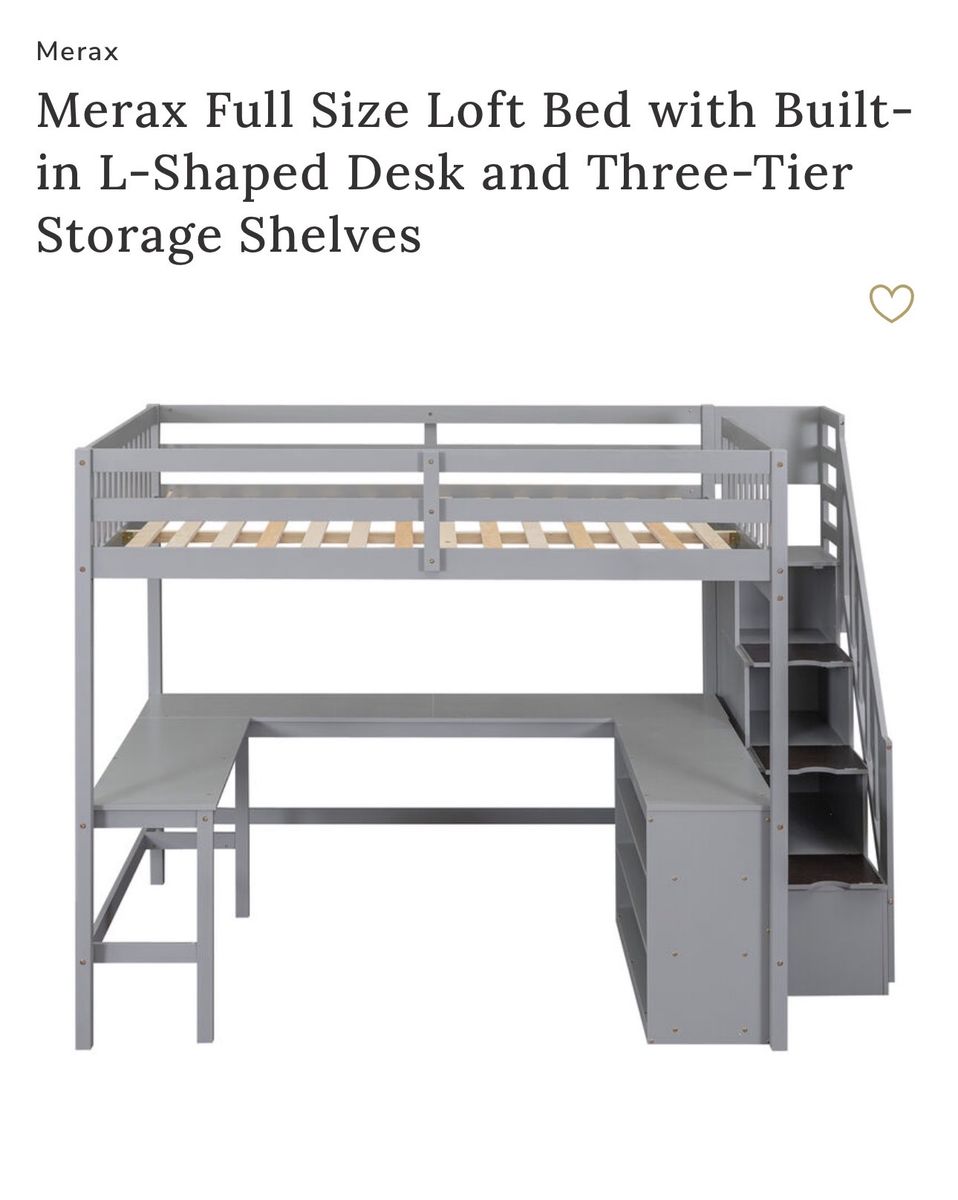 Full loft bed with table- gray.