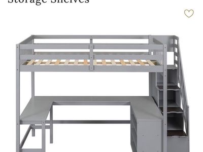 Full loft bed with table- gray.