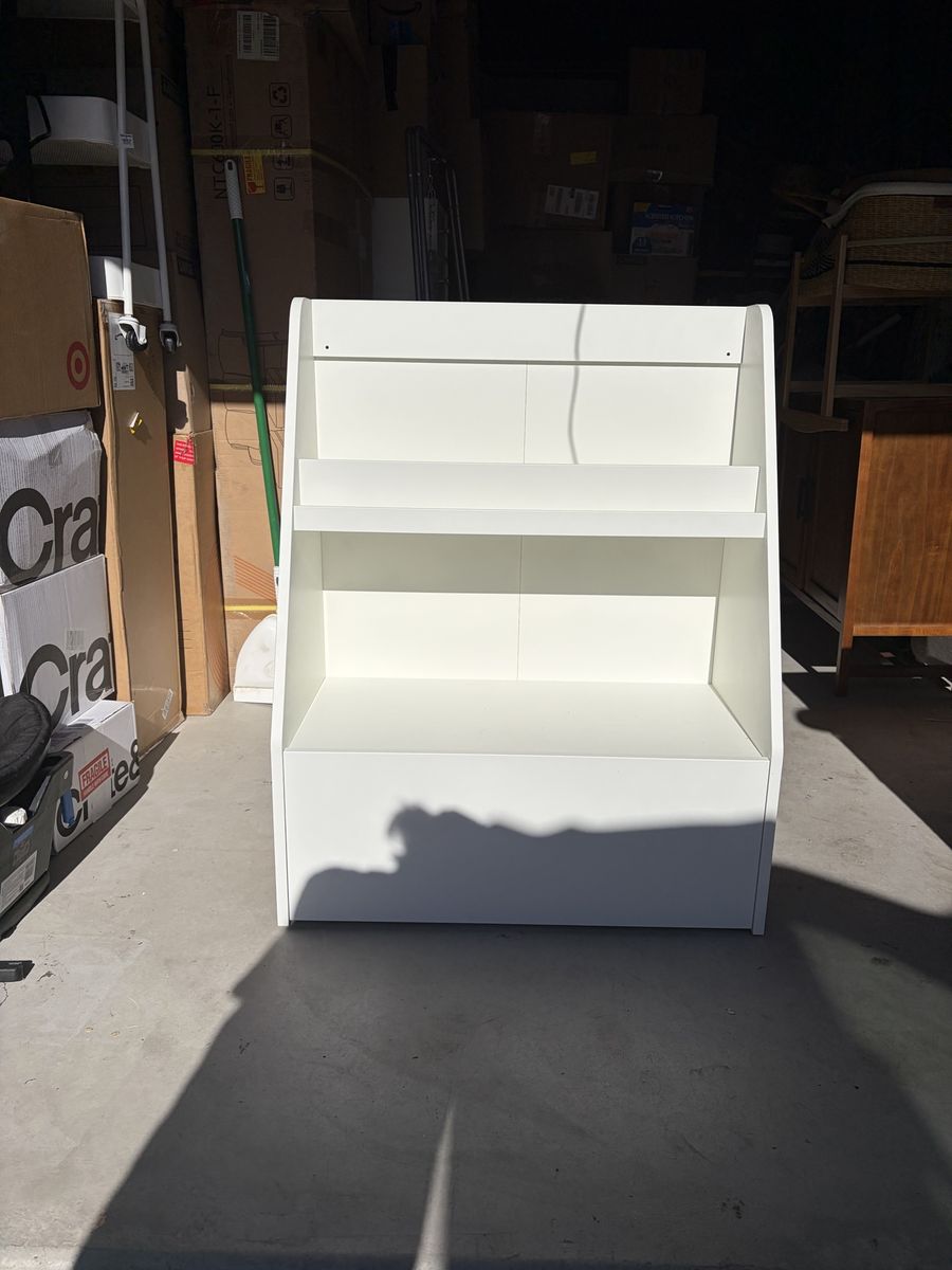 White Children's Bookcase with Storage Bin, Modern Design