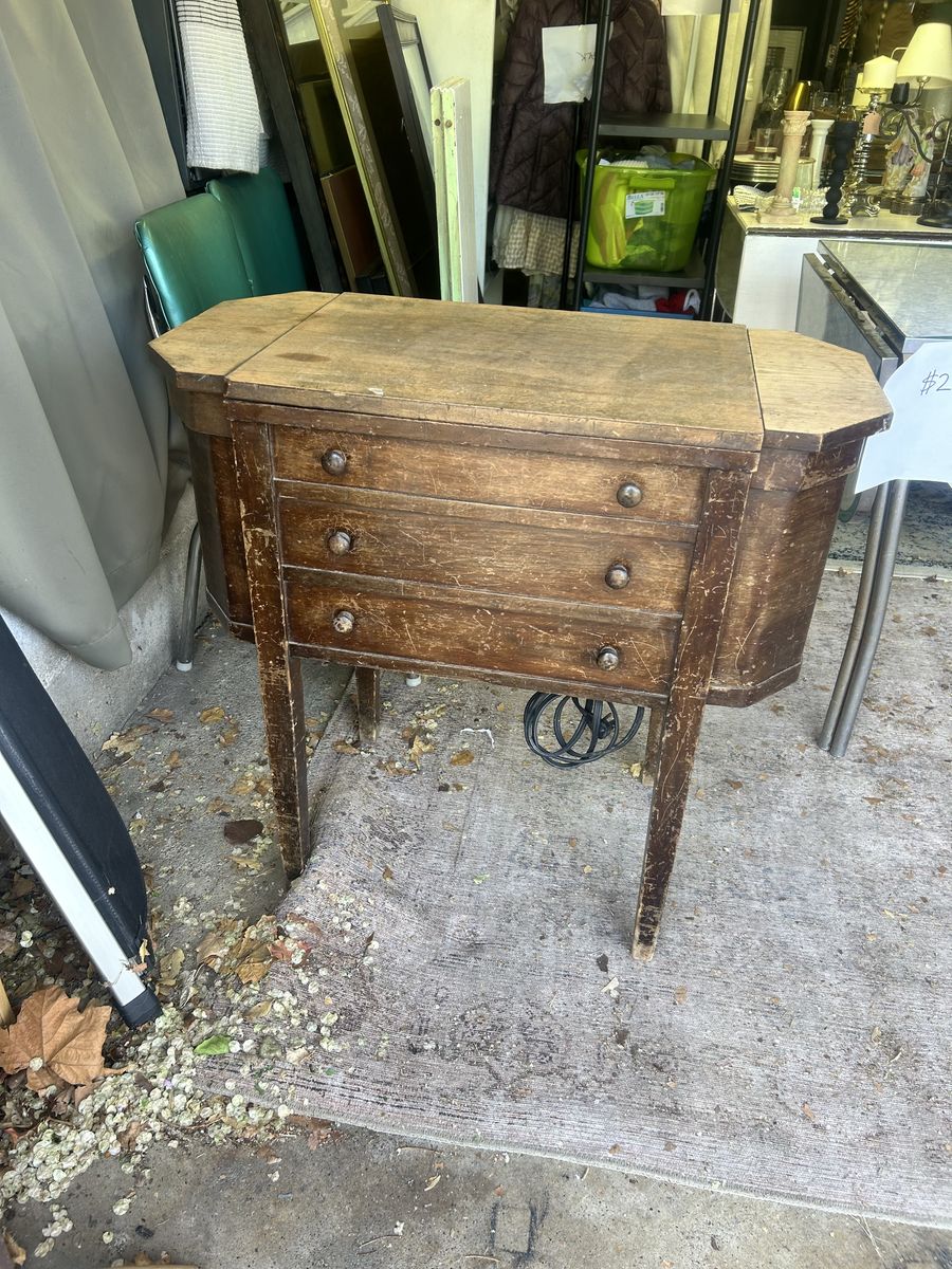 Vintage wood white rotary sewing machine