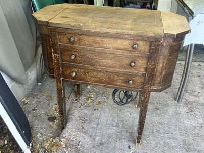 Vintage wood white rotary sewing machine