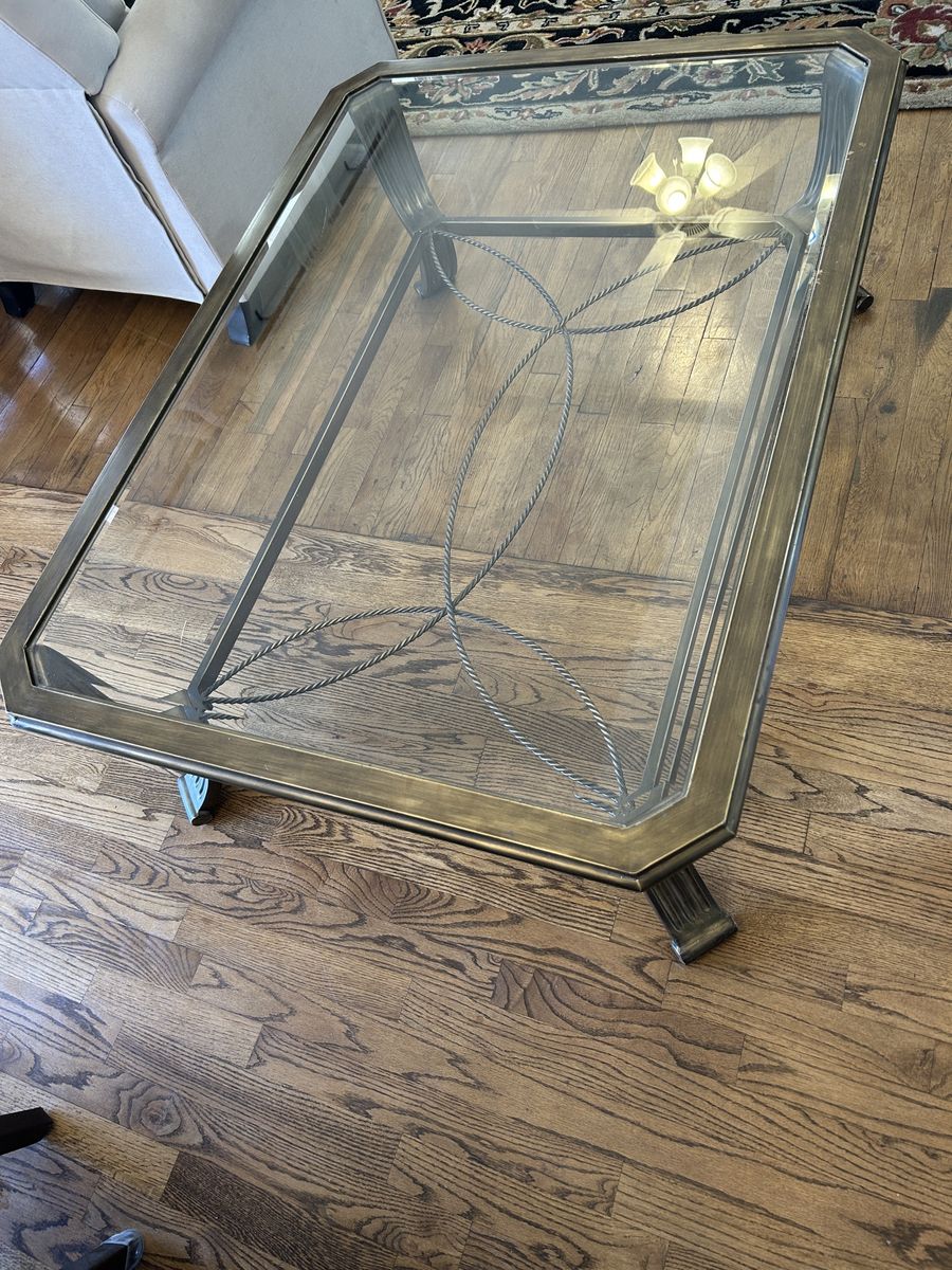 Glass and metal coffee table