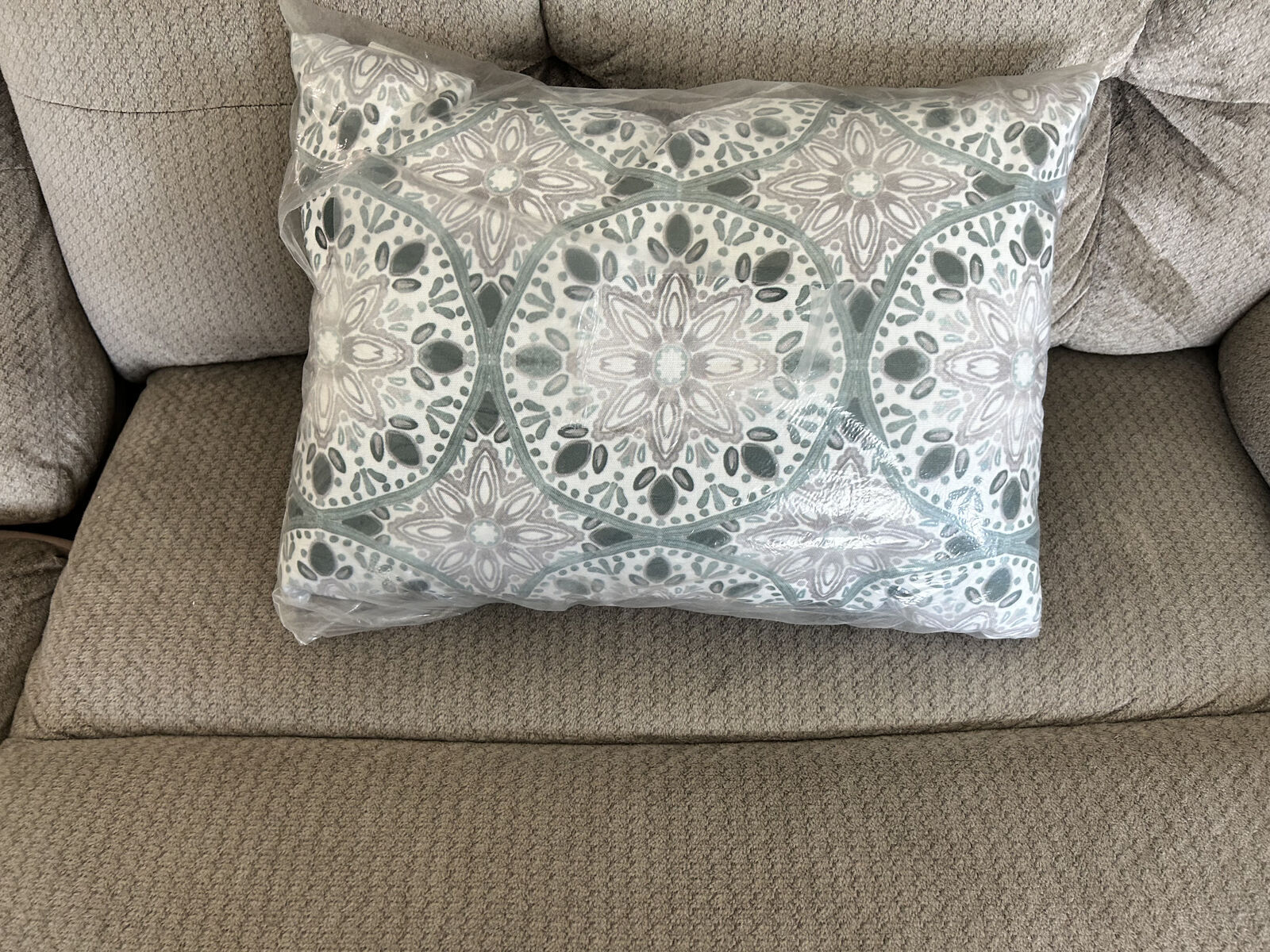 14x20 Creative Products Faded Gray Green Medallions Indoor / Outdoor Pillow