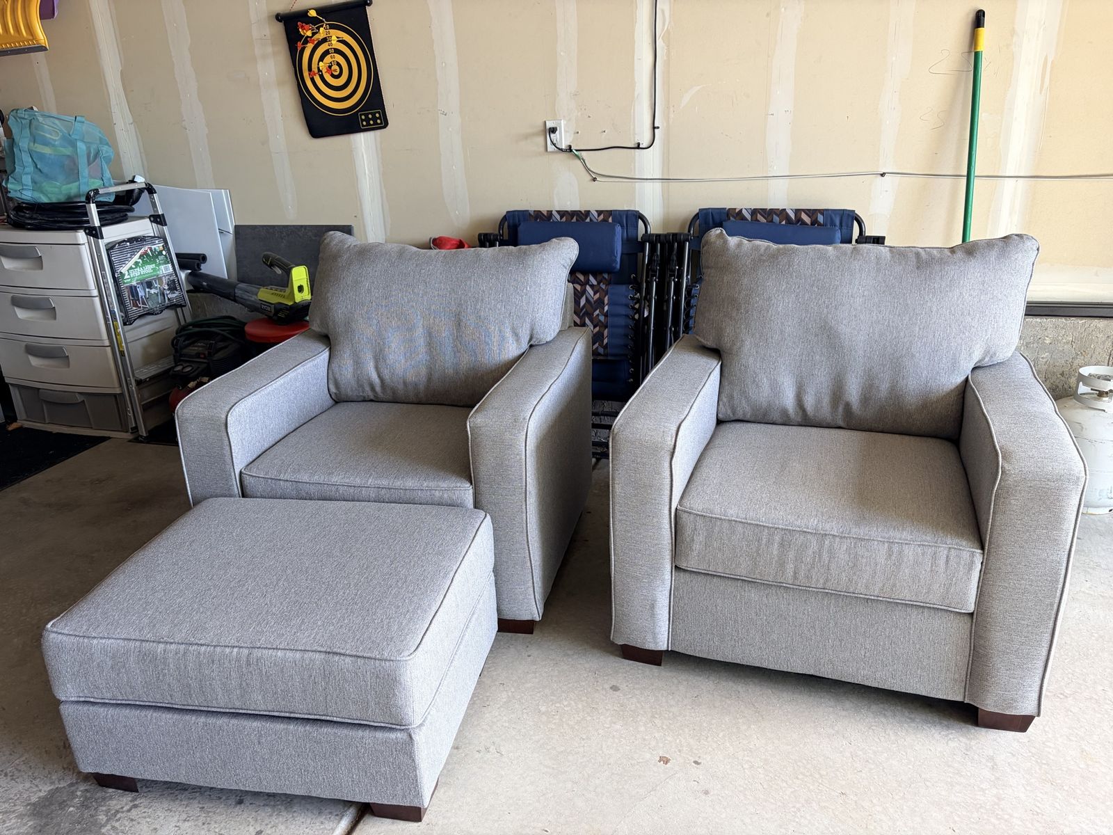 2- chairs and ottoman.