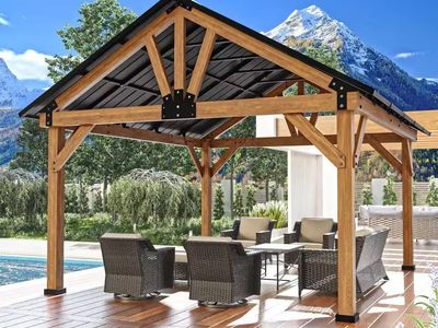 Cedar Wood Outdoor Patio Gazebo with Steel Roof
