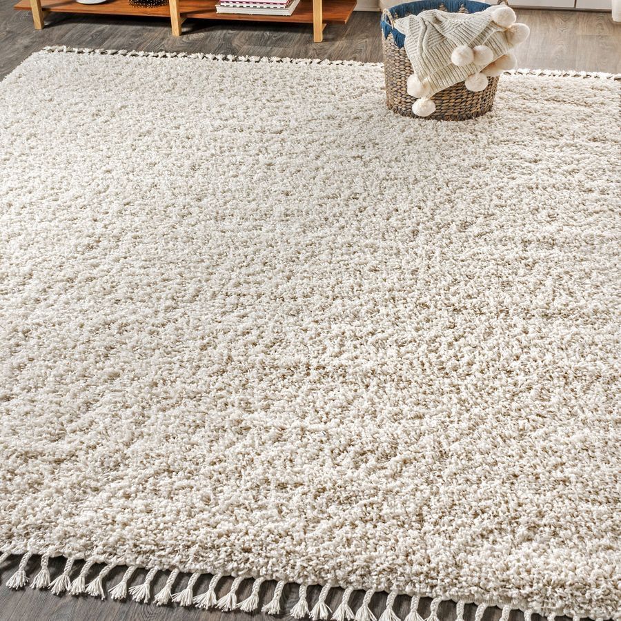 5ft x 7.5ft Mercer Shag Plush Tassel Indoor Area Rug, Cream