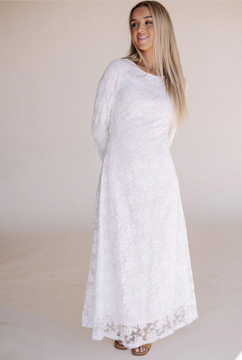 The Natalie Lace Temple Dress in Creamy White