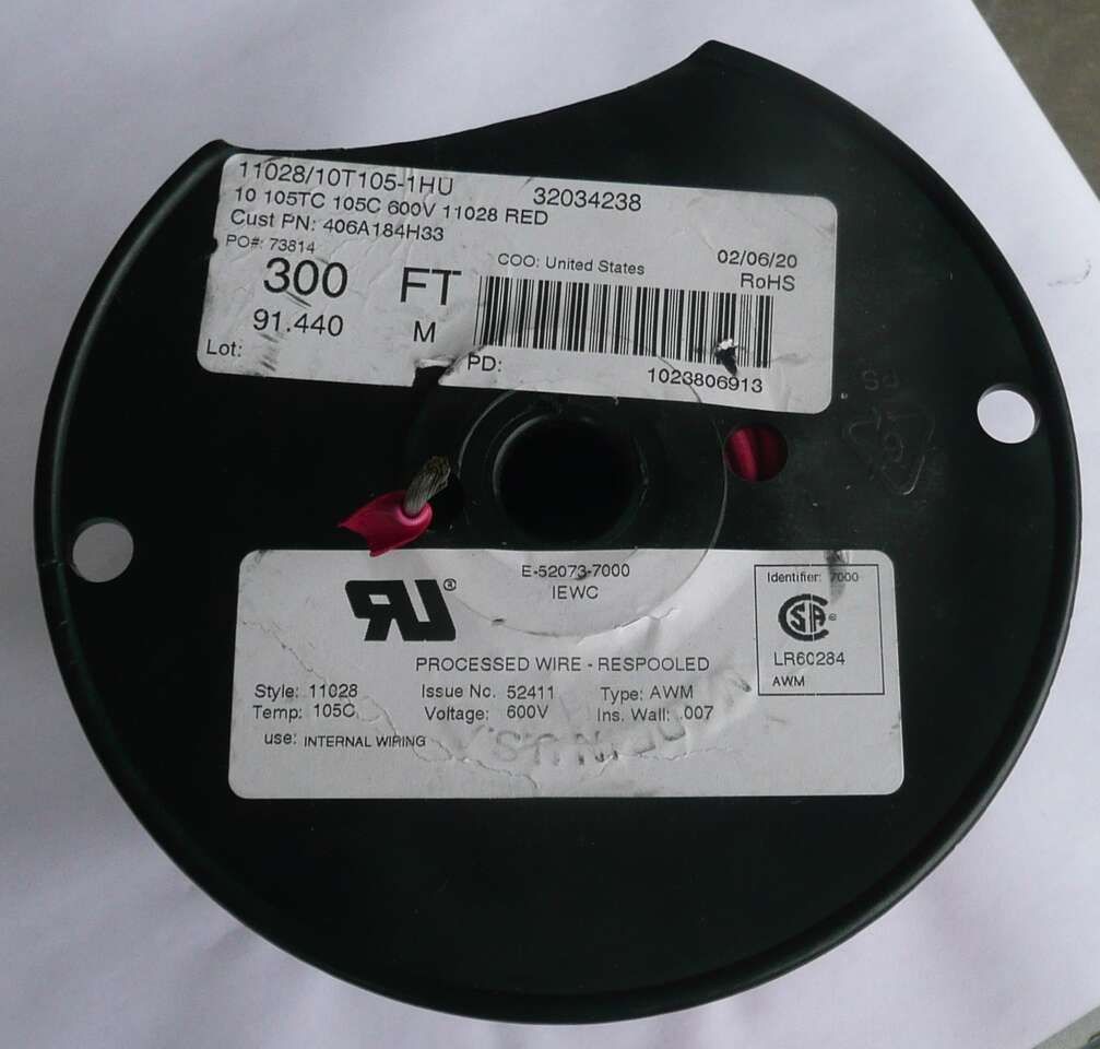 Red 10 AWG, UL 11028 WIRE, 105 STRAND, 105C, 600V (bruised spool), 300feet