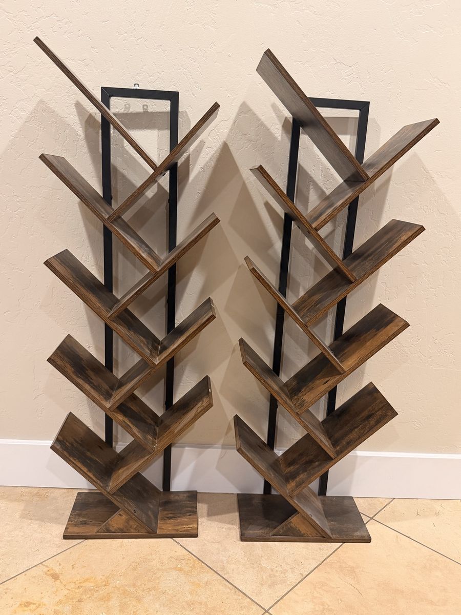 Pair of Wooden Vinyl Record  Book Display Stand