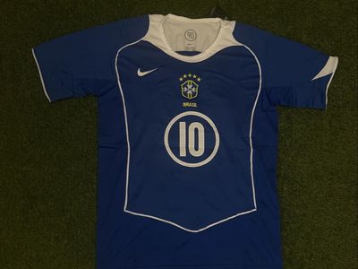 Nike Brasil Ronaldinho #10 Soccer Jersey - Blue & White, Short Sleeve, Size L