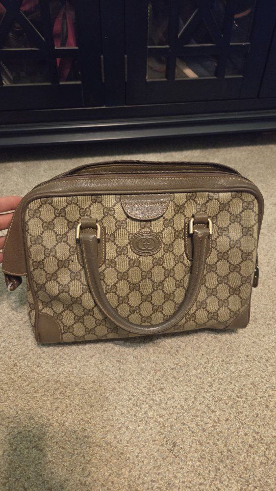 Vintage Gucci GG Monogram Coated Canvas Handbag Purse Made in Italy