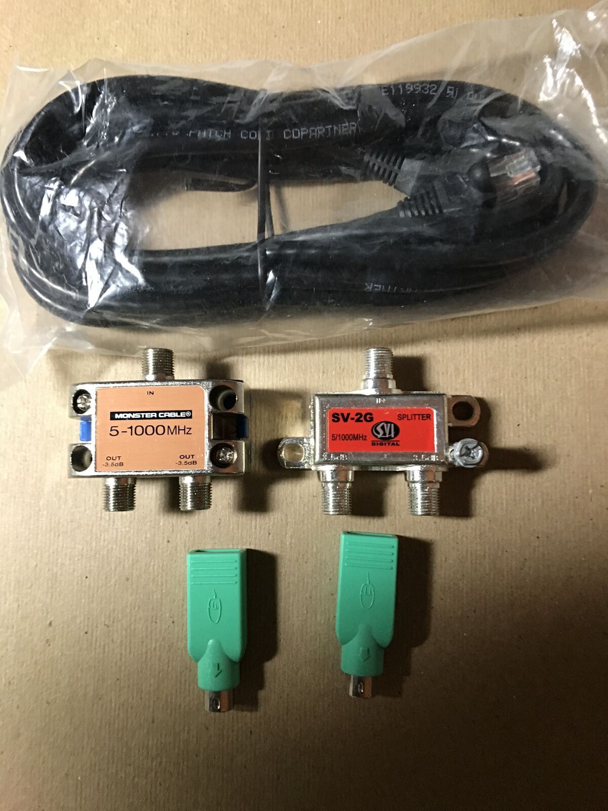 Coaxial Cable Monster Cable & SV-2G Splitter & CAT 6 patch Cable 10 Feet