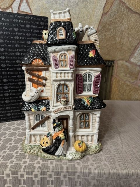 Fitz and Floyd Halloween Harvest Haunted House Cookie Jar w/Box