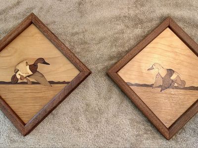 Hudson River Wooden Duck Inlay Wall Art - Set of 2 Diamond-Shaped Frames, Nature Decor
