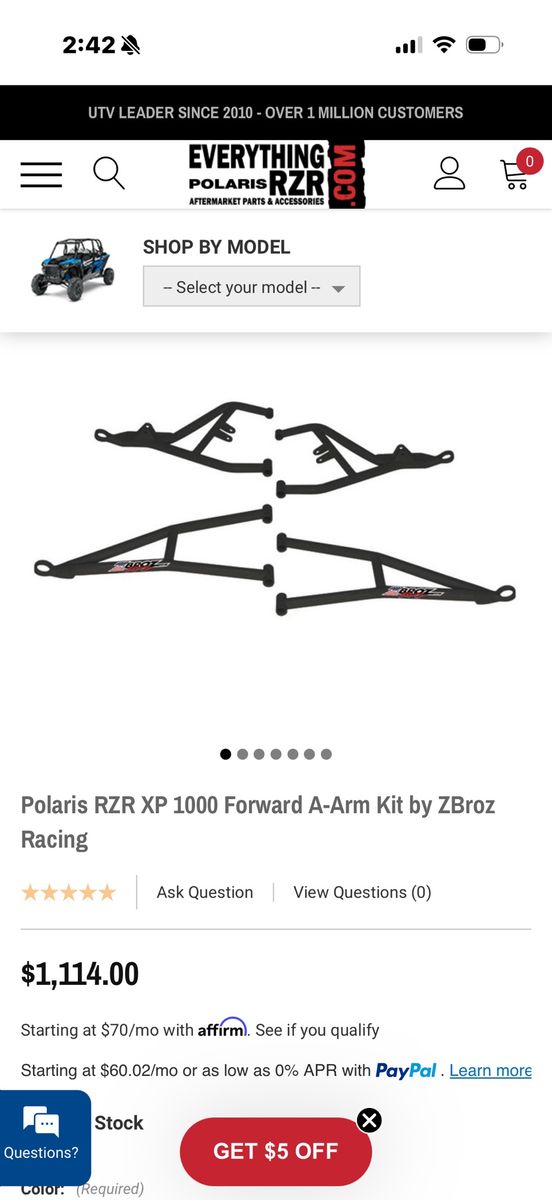 Zbroz 2" Forward Control Arm Rzr Xp 1000/turbo