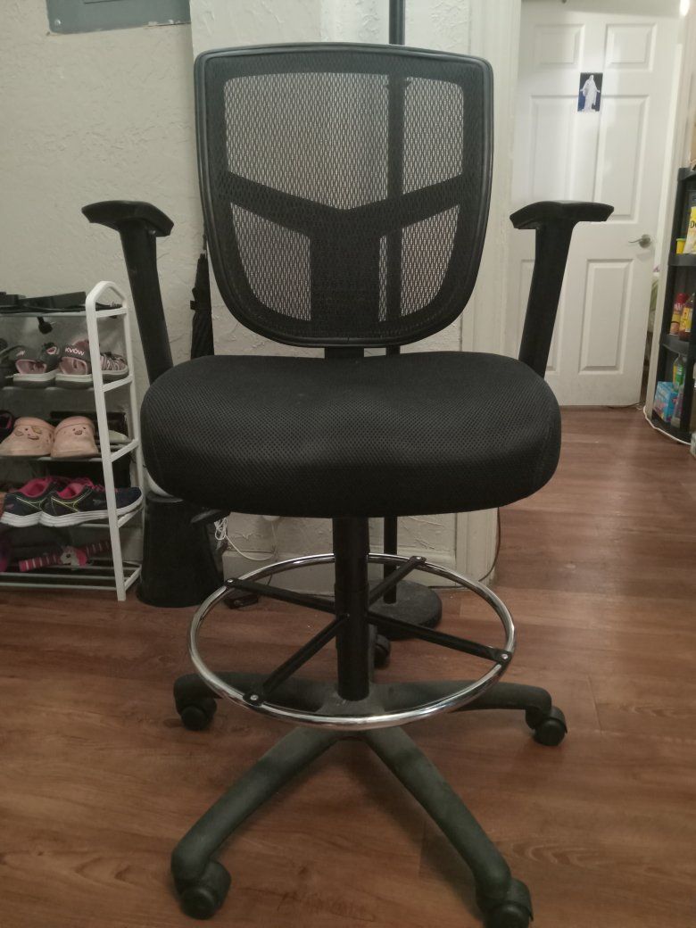 New Black Mesh Drafting Chair with Foot Ring and Adjustable Armrests