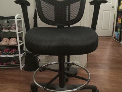 New Black Mesh Drafting Chair with Foot Ring and Adjustable Armrests