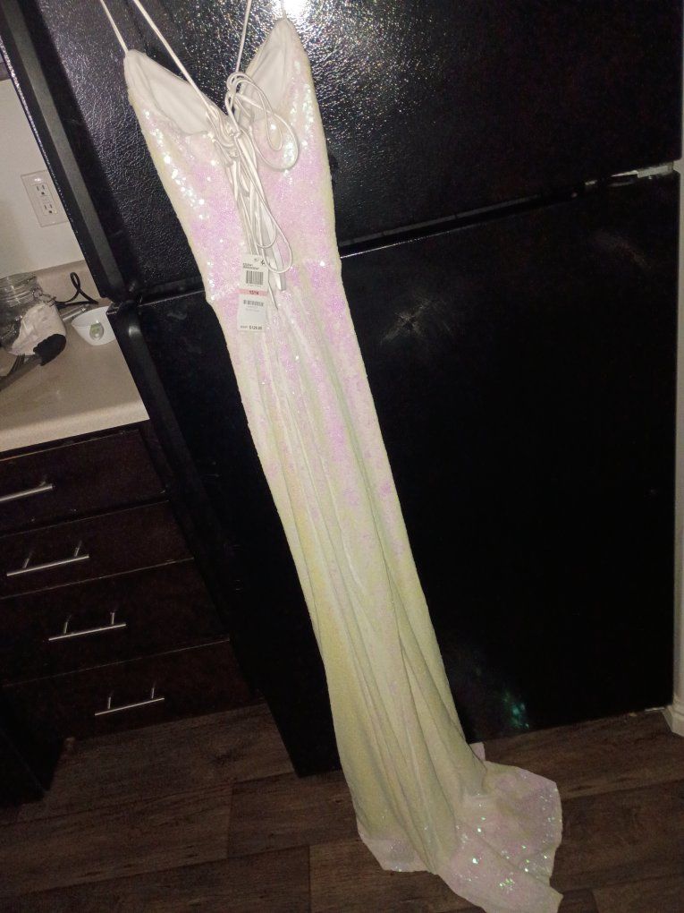 B. Darlin Pink & White Sequin Formal Dress Size 13/14