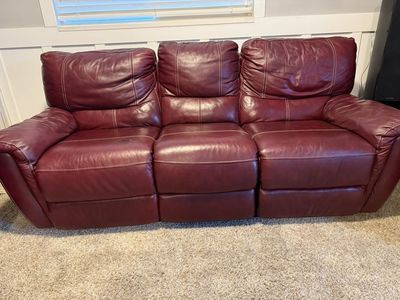 Burgundy Leather Three-Piece Reclining Set