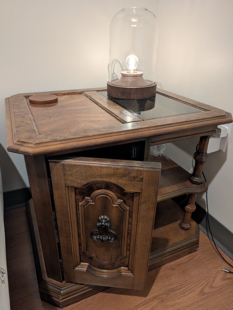 Vintage Drexel End Table Nightstand with Storage & Glass Top