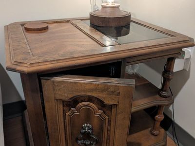 Vintage Drexel End Table Nightstand with Storage & Glass Top