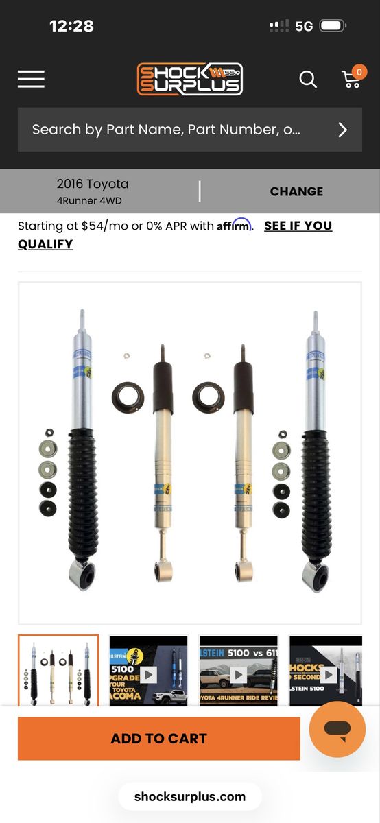 Bilstein 5100 Shocks for 2016 Toyota 4Runner, FJ Cruiser, GX460 - (24-196499) 4WD Front & Rear Set