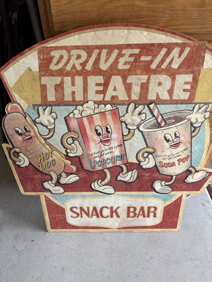 Drive-In Theatre Snack Bar Sign - Retro Wood Wall Decor