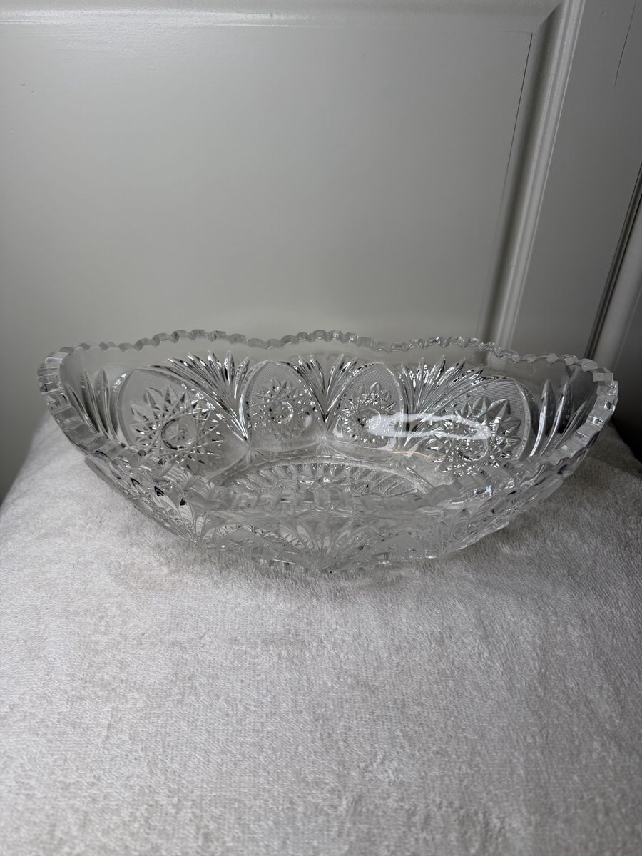 Extra Large Czech Crystal Elongated Boat Bowl – Vintager Lead Crystal Centerpiece